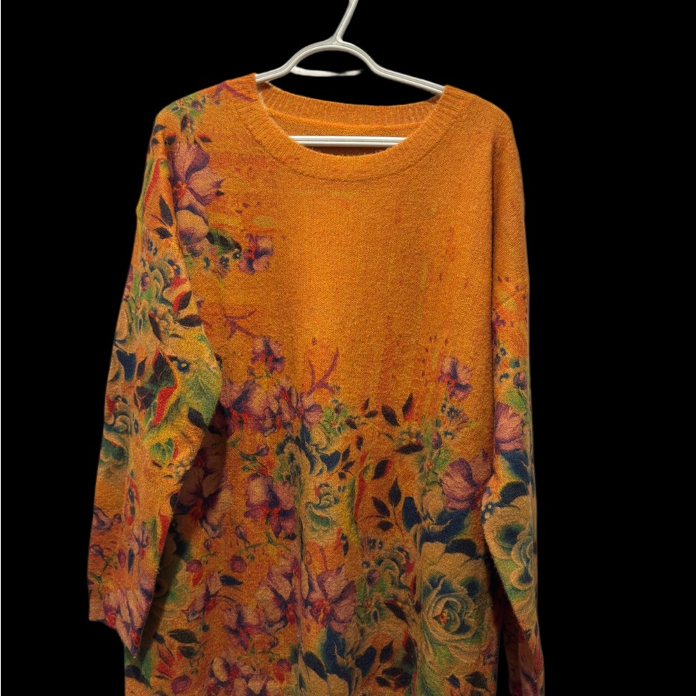 YESNO Graphic Oversized Floral Orange Wool/Cotton Sweater XL